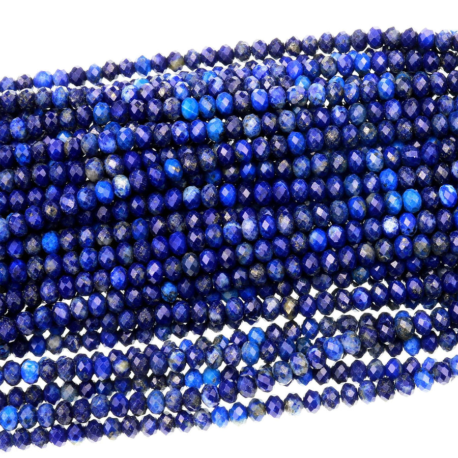 Micro Faceted Natural Blue Lapis Lazuli Rondelle Beads 4mm 5mm 15.5&quot; Strand