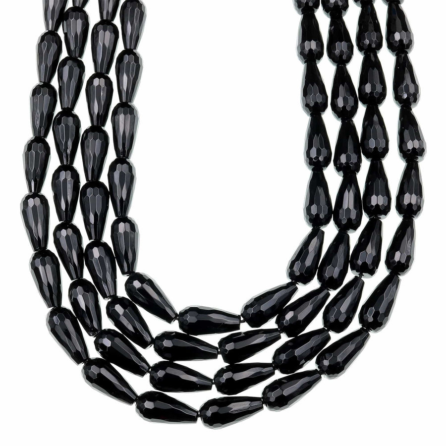 AAA Faceted Natural Black Onyx Teardrop Beads 9x6mm 12x8mm 16x8mm Good For Earrings Natural Black Gemstones 15.5&quot; Strand