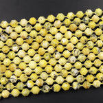 Faceted Natural Yellow Turquoise 8mm 10mm Beads Energy Prism Double Terminated Point Cut 15.5&quot; Strand