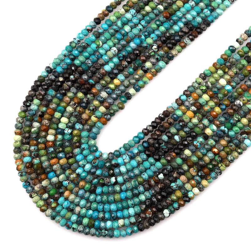 3mm Faceted Natural Reconstituted Turquoise Rondelle Beads - 13