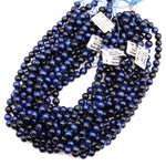 AAA Mystic Lapis Blue Tiger&#39;s Eye 4mm 6mm 8mm 10mm Smooth Round Beads 15.5&quot; Strand