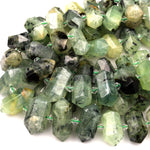 Natural Green Prehnite Beads Double Terminated Point Green Crystal Faceted Focal Point Pendants 15.5&quot; Strand