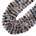 Natural Labradorite Faceted Rondelle Beads Freeform 6mm 8mm Blue Flashes 15.5&quot; Strand