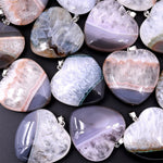 AAA Natural Agate Geode Drusy Pendant Heart Shape Gemstone