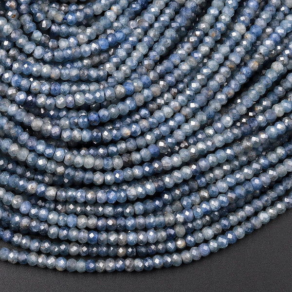 AA Natural Blue Sapphire Faceted 3mm Rondelle Beads Micro Laser Diamond Cut Genuine Gemstone 15.5&quot; Strand