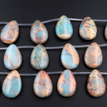 Genuine Natural Snake Skin Jasper Teardrop Pendant Beads Earthy Blue Rusty Red Brown Tan Stone Aka African Blue Opal 15.5&quot; Strand