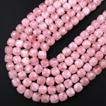 AAA Natural Pink Rose Quartz 8mm Faceted Cube Dice Square Beads 15.5&quot; Strand