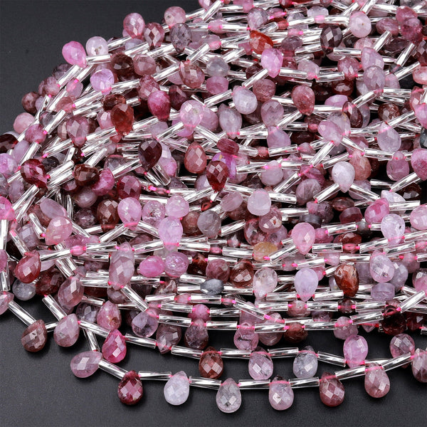 Faceted Natural Pink Spinel Teardrop Briolette Beads Real Genuine Colorful Multicolor Spinel Gemstone 15.5&quot; Strand