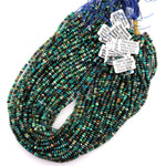 Micro Faceted Small Natural Chrysocolla Rondelle Beads 4mm Laser Diamond Cut Blue Green Gemstone 15.5&quot; Strand