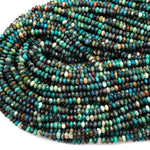 Micro Faceted Small Natural Chrysocolla Rondelle Beads 4mm Laser Diamond Cut Blue Green Gemstone 15.5&quot; Strand