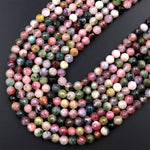 Faceted Natural Multicolor Tourmaline Round Beads 6mm Pink Green Real Genuine Gemstone 15.5&quot; Strand