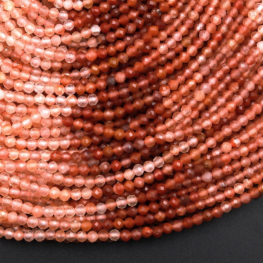 Micro Faceted Natural Red Quartz 2mm 3mm Round Beads 15.5&quot; Strand