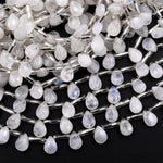 Faceted Natural Rainbow Moonstone Teardrop Briolette Beads 15.5&quot; Strand