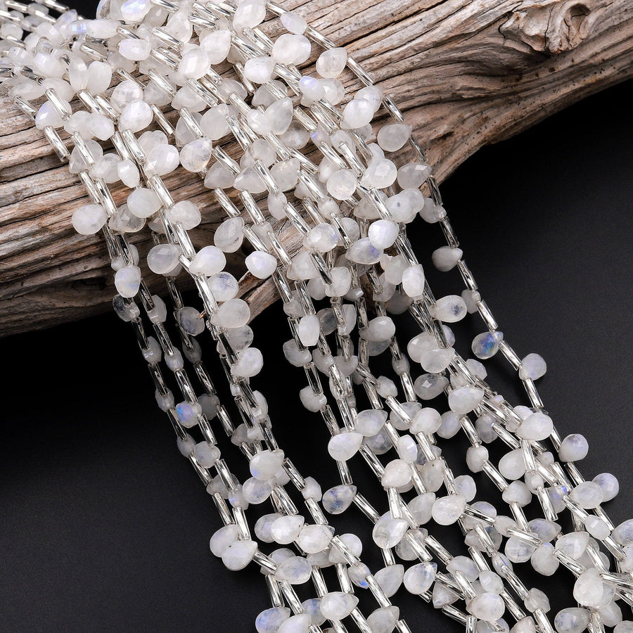Faceted Natural Rainbow Moonstone Teardrop Briolette Beads 15.5&quot; Strand