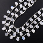 Faceted Natural Rainbow Moonstone Teardrop Briolette Beads 15.5&quot; Strand