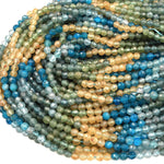 Natural Blue Yellow Green Apatite 3mm 4mm Faceted Round Beads Micro Faceted Multi Color Shade Gemstone 15.5&quot; Strand