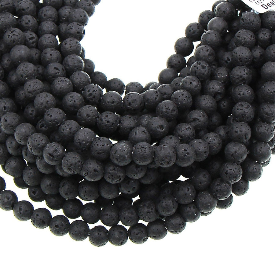 Large Hole Beads Natural Black Lava 8mm 10mm Round Beads Big 2.5mm Hole 8&quot; Strand