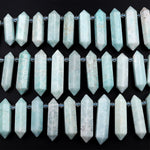 Natural Peruvian Amazonite Double Terminated Points Beads Top Side Drilled Sea Blue Gemstone 15.5&quot; Strand