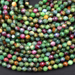 Faceted Natural Ruby Fuchsite Fuschite 4mm Round Beads Pink Green Gemstone 15.5&quot; Strand