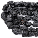 Natural Tektite Beads Freeform Whole Nugget Drilled Black Meteorite Cosmic Gems Rough Raw Gemstone 15.5&quot; Strand