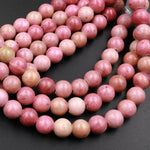 Large Hole Beads 2.5mm Drill Natural Petrified Pink Rhodonite 8mm 10mm Round Beads 8&quot; Strand