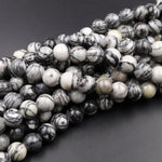 Large Hole Beads 2.5mm Drill Natural Spider Web Jasper 8mm 10mm Round Beads 8&quot; Strand