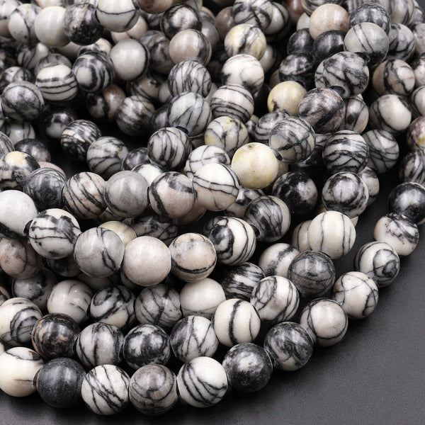 Large Hole Beads 2.5mm Drill Natural Spider Web Jasper 8mm 10mm Round Beads 8&quot; Strand