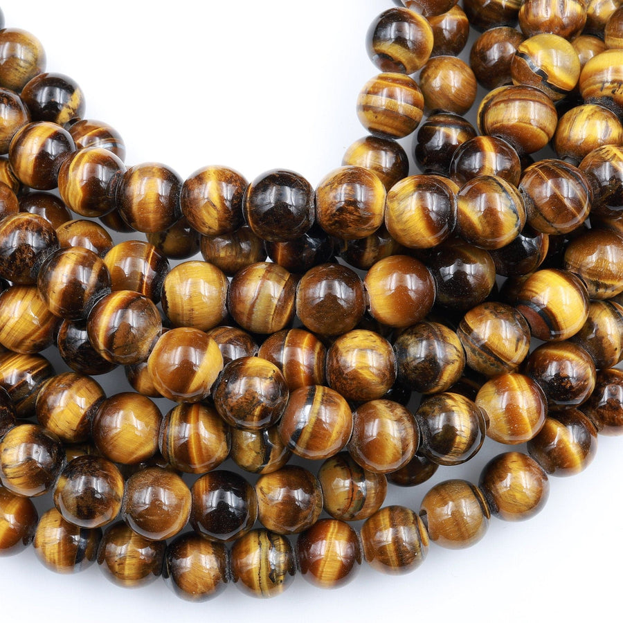 Large Hole Beads 2.5mm Drill Natural Golden Brown Tiger&#39;s Eye 8mm 10mm Round Beads 8&quot; Strand
