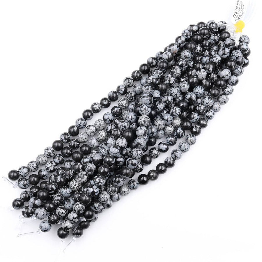 Large Hole Beads 2.5mm Drill Natural Snowflake Obsidian 8mm 10mm Round Beads 8&quot; Strand