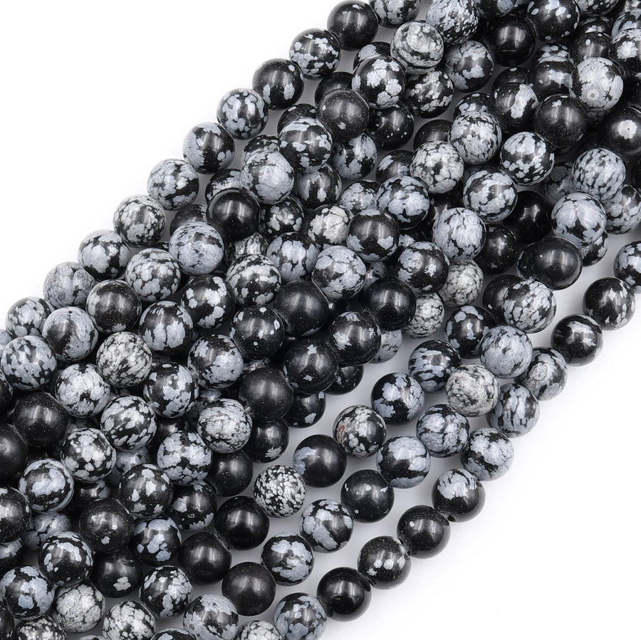 Large Hole Beads 2.5mm Drill Natural Snowflake Obsidian 8mm 10mm Round Beads 8&quot; Strand