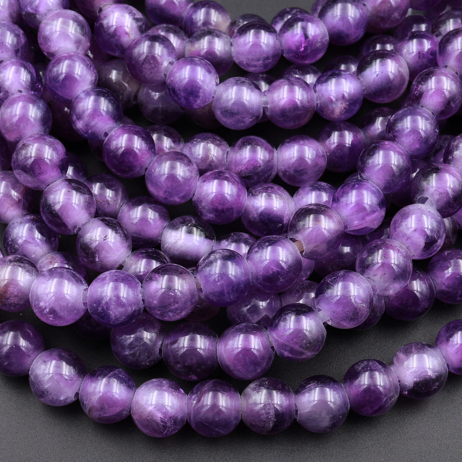 Large Hole Beads 2.5mm Drill Natural Purple Amethyst 8mm 10mm Round Beads 8&quot; Strand
