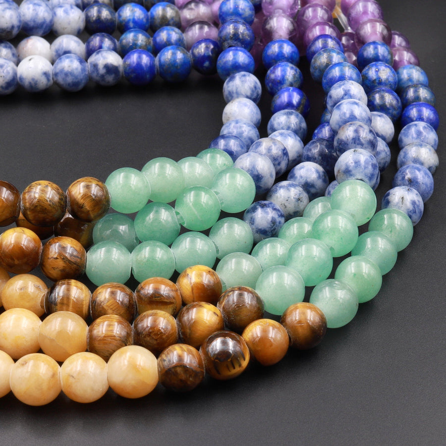Large Hole Beads 2.5mm Drill Natural Chakra Beads 8mm 10mm Round Seven Rainbow Gemstone  8&quot; Strand