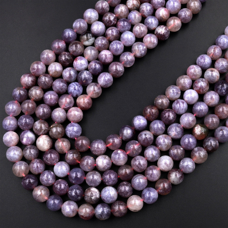 Natural Pink Tourmaline in Purple Lepidolite Round Beads 4mm 6mm 8mm 10mm Shimmering Mica Matrix 15.5&quot; Strand