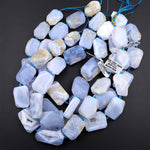 Large Natural Blue Chalcedony Druzy Drusy Beads Chiseled Freeform Rectangle Blue Lace Agate 15.5&quot; Strand
