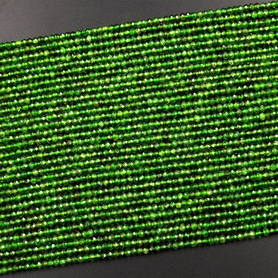 Real Genuine Natural Green Chrome Diopside Faceted 3mm Rondelle Gemstone Beads 15.5&quot; Strand
