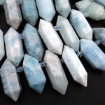 Natural Aquamarine Beads Faceted Double Terminated Points Side Drilled Focal Pendant 15.5&quot; Strand