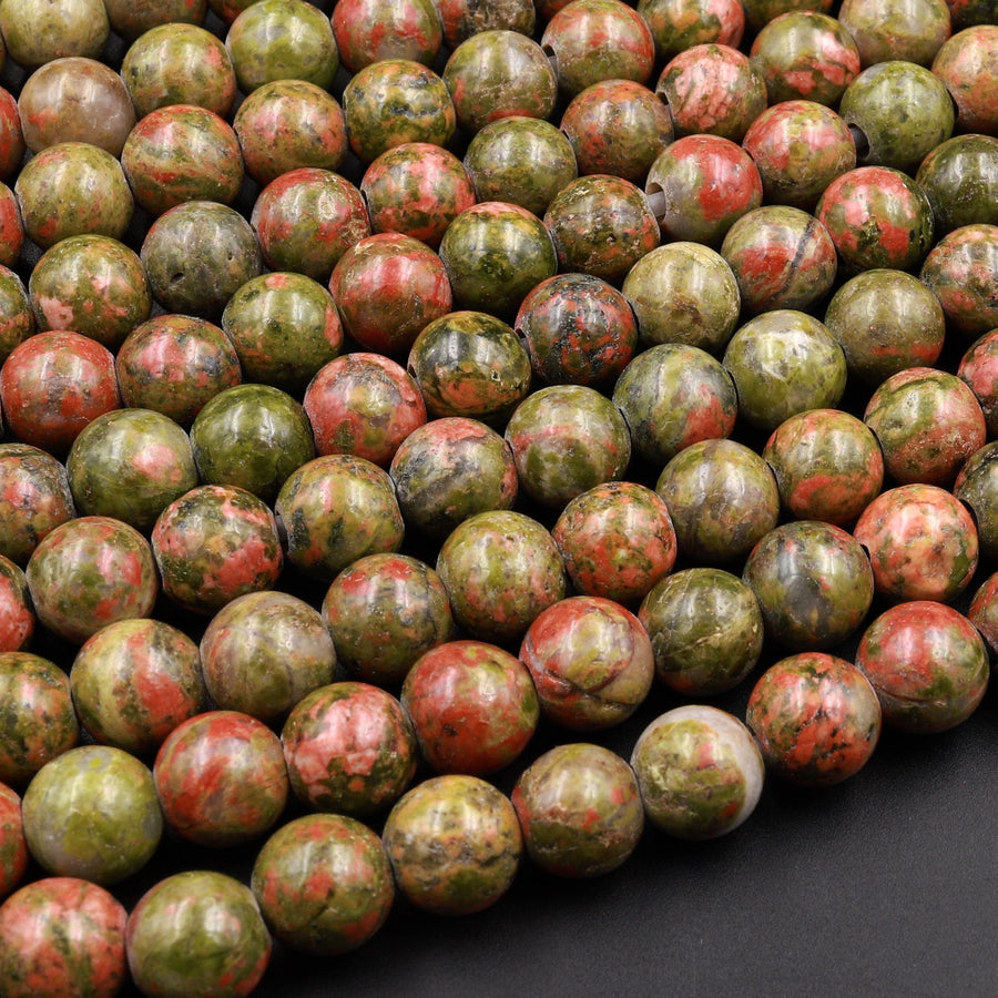 Large Hole Beads 2.5mm Drill Natural Unakite 8mm 10mm Round Beads 8&quot; Strand