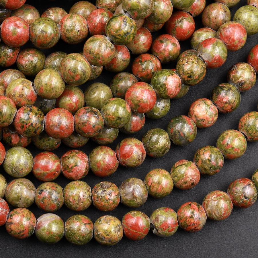 Large Hole Beads 2.5mm Drill Natural Unakite 8mm 10mm Round Beads 8&quot; Strand