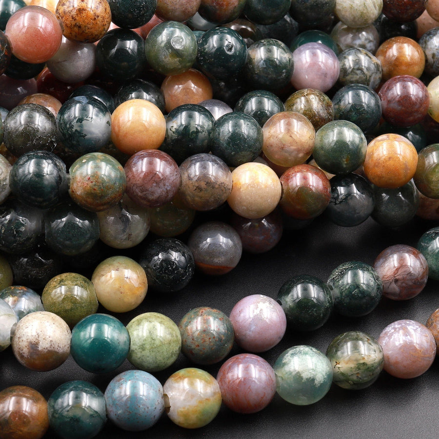Large Hole Beads 2.5mm Drill Natural Indian Agate 8mm 10mm Round Beads 8&quot; Strand