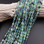 AAA Faceted Natural Fluorite 6mm 8mm Beads Energy Prism Double Terminated Point Cut 15.5&quot; Strand