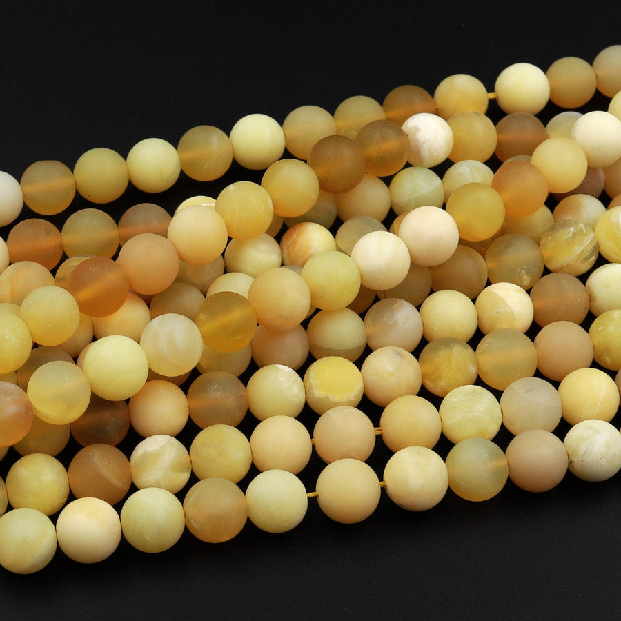 Matte Natural Yellow Opal Smooth Round Beads 6mm 8mm 10mm 15.5&quot; Strand