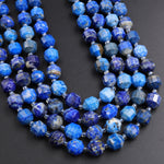 Natural Denim Blue Lapis 8mm 10mm Beads Faceted Energy Prism Double Point Cut 15.5&quot; Strand
