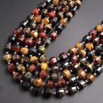 Natural Blue Red Gold Brown Tiger&#39;s Eye 8mm 10mm Beads Faceted Energy Prism Double Point Cut 15.5&quot; Strand