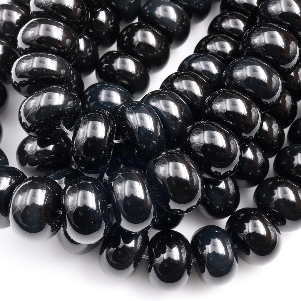 Large 16mm Natural Black Onyx Rondelle Beads High Quality Natural Black Gemstone 15.5&quot; Strand