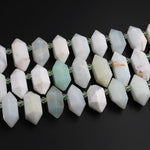 Natural Chrysoprase Top Side Drilled Double Terminated Crystal Faceted Focal Point Creamy Soft Green Beads 15.5&quot; Strand