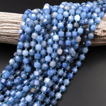 Faceted Natural Blue Aventurine 8mm 10mm Prism Round Beads Double Terminated Point Cut 15.5&quot; Strand