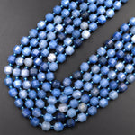 Faceted Natural Blue Aventurine 8mm 10mm Prism Round Beads Double Terminated Point Cut 15.5&quot; Strand