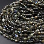 Natural Labradorite 8mm 10mm Beads Faceted Energy Prism Double Terminated Points 15.5&quot; Strand