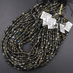 Natural Labradorite 8mm 10mm Beads Faceted Energy Prism Double Terminated Points 15.5&quot; Strand