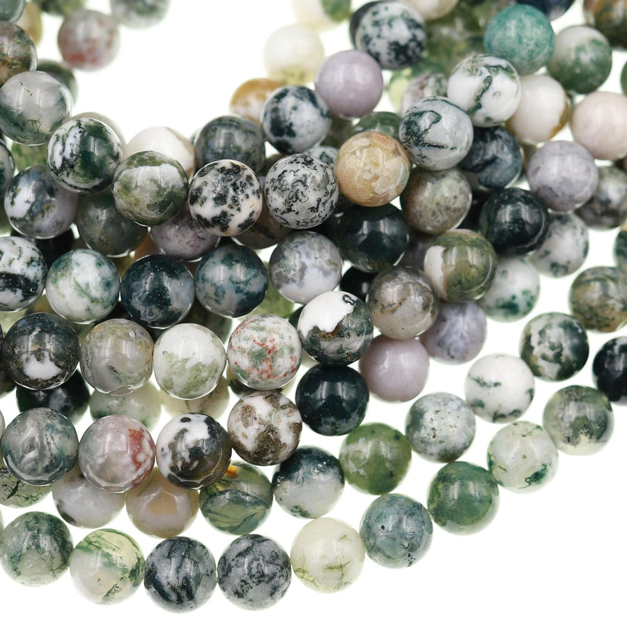 Natural Green Tree Agate 6mm 8mm 10mm Round Beads 15.5&quot; Strand
